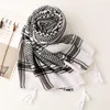 Scarves Black Geometric Random Cotton Feel Scarf Warm And Sunscreen Tourism Shawl For Women