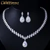 CWWZircons High Quality Cubic Zirconia Wedding Necklace and Earrings Luxury Crystal Bridal Jewelry Sets for Bridesmaids T109 CX200180F