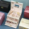Jewelry Boxes Storage Box With Mirror Three Layers Tray Dispaly Multifunctional Organizer Ring Necklace Portable Suitcase 231201