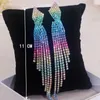 Orecchini pendenti 2023 moda strass colorati lungo nappa orecchino di cristallo lucido temperamento abito da sera da donna