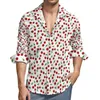 Camicie casual da uomo Ciliegie rosse Stampa Uomo Foglie verdi Camicia a maniche lunghe Moda Street Camicette Autunno Abbigliamento Big Size 3XL 4XL