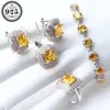 Costume Jewelry Sets Yellow Cubic Zirconia Silver 925 Jewelry Earrings For Women Wedding Ring Necklace Pendant Set Gifts Box CX200297B