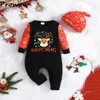 Rompers Prowow Baby Christmas Costume Alloverseer Printed Christmas Romper Bodysuit with Xmas Hat My First Year Baby Cothous 231130