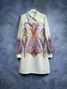2024 Spring Floral Print Paneled Dress White Long Sleeve Lapel Neck Kne-Length Casual Dresses T3N291507