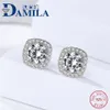 Stud moda cuadrado cristal 925 pendientes de plata esterlina para mujeres Bling Cubic Zirconia piedra mujeres niñas Gifts255o