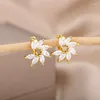 Hoop Earrings Cubic Zircon Small For Women Stainelss Steel Gold Color Flower Luxury Wedding Aesthetic Jewelry Gift 2023