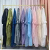 Etniska kläder Eid Abaya Dubai Puff Sleeves Muslimsk klänning Silky Turkiet Kaftans för Womenrobe Kimono Islam Abayas Femme Musulmane African 231201