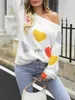 Women's Sweaters Womens Fuzzy Knit Sweater Fall Winter Warm Sweet Heart Print Valentine's Day Pullovers Long Sleeve Round Ne Knitwearyolq