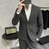 Herrdräkter 2023 blazer (blazer byxor) mode gentleman affärs italiensk stil fast färg ull tjock tweed förtjockad smal 2 bit