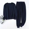 Women's Sleepwear Spring Terry Cotton Sweatshirt Sweatpants Simple Casual Couples Round Neck Pajamas Long Sleeves Trousers Loungewear 2