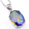 Luckyshine 6Pcs Lot Holiday gift Oval Rainbow Blue Mystical Topaz Gemstone 925s Silver Necklaces Cz Pendants Jewelry Unisex2400