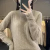Suéter feminino de alta qualidade 100 suéter de caxemira gola alta outono inverno moda camisa de base solta gola pilha de malha tapete interno
