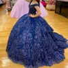 Navy Blue Shiny Quinceanera Dress Ball Gown Off The Shoulder Beaded Applique Tiered Corset Pageant Sweet 16 Party Vestidos De XV Anos 15