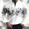 Mäns casual skjortor toppar skjorta 3d utskrift kragefri långärmad män smal fit v-hals semester daglig semester comfy mode