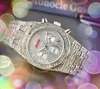 Relogio Masculino Popuar Quartz Men Big Dial Watches Auto Data Diamonds Pierścień Stal nierdzewna Pasek Oczy Projekt Analog Analog Business Casual Difts