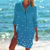 Chemisier imprimé étoile de mer pour femmes, chemise boutonnée à manches longues, chemises amples à la mode, protection solaire, vêtements d'extérieur de vacances