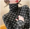 Yeni Moda Kış Kadınlar Stretch Bultleneck Sweater Yumuşak Polar Baskılı Örme Krover Y2K Alt Üst