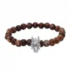 Strand Natural Brown Brownish 8mm Semi Precious Stone Bead With Metal Dragon Charm Standard Beaded Bracelet For Men Jewelry BR031