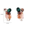 Studörhängen Big Crystal Trendy Shell Flower Brincos Pearl Bead Fashion Jewelry Ear för kvinnor