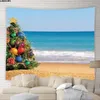 Tapeçarias Feliz Natal Tapeçaria Xmas Tema Pendurado na parede Cenário do oceano Papai Noel Árvore de Natal Decoração de férias Fundo Toalha de praia 231201