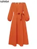 Robes décontractées VONDA Sexy Off Épaule Maxi Robe Femmes 2023 Automne Manches Longues Couleur Solide Ceinture Bohème Robe Élégante Fête Robes