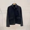 Jaquetas femininas branco ou preto mulheres casaco de lã gola moda all-match manga longa grandes bolsos feminino jaqueta curta 2023 cedo