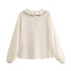 Blouses Femmes 2023 Chemise Femmes Été Mousseline de Soie Femme Élégante Manches Longues Blouse Décontractée RuffleShirt