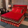 Bedkjol Luxury Winter Crystal Velvet Thicken Quilted Bedstrålning King Queen Size Flanell Bed Kirt Inklusive Pillow Case 231130