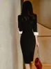 فساتين غير رسمية أساسية حان كوين نساء من الرقبة السوداء غمد قلم رصاص فستان أزياء ضئيلة مثيرة