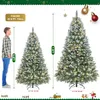 Sapin de Noël artificiel de 6 pieds illuminé avec lumières, pommes de pin, flocage avec 270 lumières LED blanc chaud, 810 pointes de branches en PVC, décorations de fête