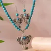 Set di orecchini per collana, elefante turchese bohémien per accessori per gioielli da donna, festa, vacanza