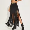 Two Piece Dress Goth Dark Tassel Punk Style Sexy Women Maxi Skirts Mall Gothic Grunge High Waist Long Skirt With Ring Belt Black Club Streetwear 231201