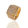 Sparkling Blingbling Ring Band Iced Out Tiny Zircon 18K Yellow Gold Filled Mens Ring Fashion Jewelry Gift258G