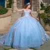 Céu de luxo brilhante querida vestido de baile quinceanera vestido para meninas apliques rendas contas vestidos de festa de aniversário vestidos de baile rendas até