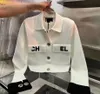 Veste femme designer haute qualité col rabattable poche à la mode coupe slim blanc brodé imprimé boucle en métal tricoté veste cardigan à manches longues