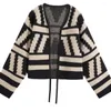 Women's Knits 2024 Women Casual Short Loose Pattern Cardigan Knitting Sweater Jacket