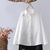 Blouses pour femmes Femmes Chemises de broderie Blanc Bleu Floral Fil de coton à manches longues Lady Tops Automne Vêtements féminins