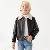 2024 Superior Pu Leather Faux Fur Fur Twlar Juplar Winter Fashion Trend Trend Children Clothing Owned Sleeved Boys and Girl Jacket