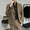 Herrdräkter 2023 blazer (blazer byxor) mode gentleman affärs italiensk stil fast färg ull tjock tweed förtjockad smal 2 bit