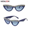 Zonnebril Kristal Diamant Cat Eye Dames Merk Designer Fashion Shades Zwart Rood Frame Persoonlijkheid Bling Brillen