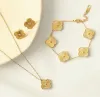 Quatro folhas trevo colar designer conjunto de jóias pingente colares pulseira brincos ouro 925 prata mãe de pérola flor verde