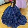 Navy Blue Shiny Quinceanera Dress Ball Gown Off The Shoulder Beaded Applique Tiered Corset Pageant Sweet 16 Party Vestidos De XV Anos 15