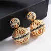 Luxe creux concepteur coloré Zircon deux côtés boule boucles d'oreilles Vintage Enthic bijoux pour les femmes cadeau de fête Zk30 220125199x