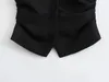 Women's Vests Black Sleeveless Vest Sets Pant For Women Elegant V-Neck Coats Woman Gathered Sides Waistcoat Fashion Side Pleat