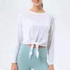 2024 lulu align Citroen Yoga Ultralichte losse ademende shirts Herfst Fitness buiten joggen Workout Lange mouw Gymkleding Sporttops met strik aan de voorkant Jogger