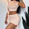 Dames Badmode Zomerjurk Voor Vrouwen 2023 Strand Exit Cover Up Tweedelige Set Sexy Effen Kleur Trui Hollow Out tank Top Ruche Rok