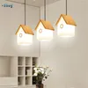 Pendant Lamps Nordic Creative Glass Small House Shape Lights For Living Room Children Bedroom Home Decor Wooden Hanging Lamp Led E14