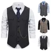 Men's Vests Single-breasted Waistcoat Men Vest Slim Fit V Neck Business With Chain Decor Anti-wrinkle Patch