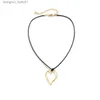 Chokers Ingemark Vintage Black Leather Braid Wax Cord Chain Necklace for Women Goth Hollow Out Heart Pendant Choker Y2k Jewelry NewL231201