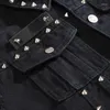 Herrenwesten YASUGUOJI Mode Punk-Stil Metallniet Herren Streetwear Motorrad Ärmellose Jeans Jacken Slim Fit Schwarz Denim Weste Männer